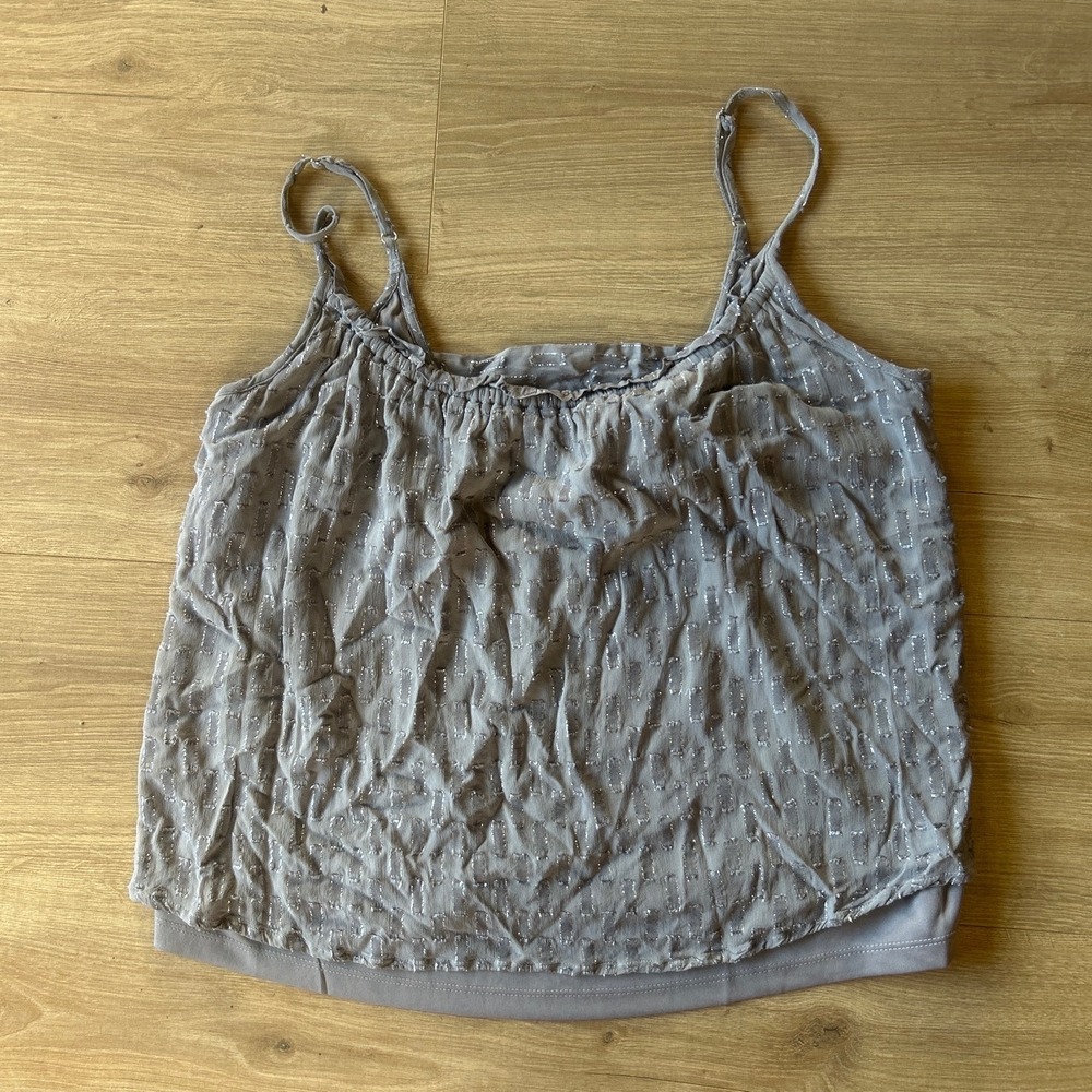 Lovestitch Grey Metallic Clip Dot Camisole Ruffle V-Back Tank Top Large